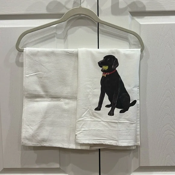 Set of Plain White and Black Labrador Retriever Tea Towels - Picture 1 of 2